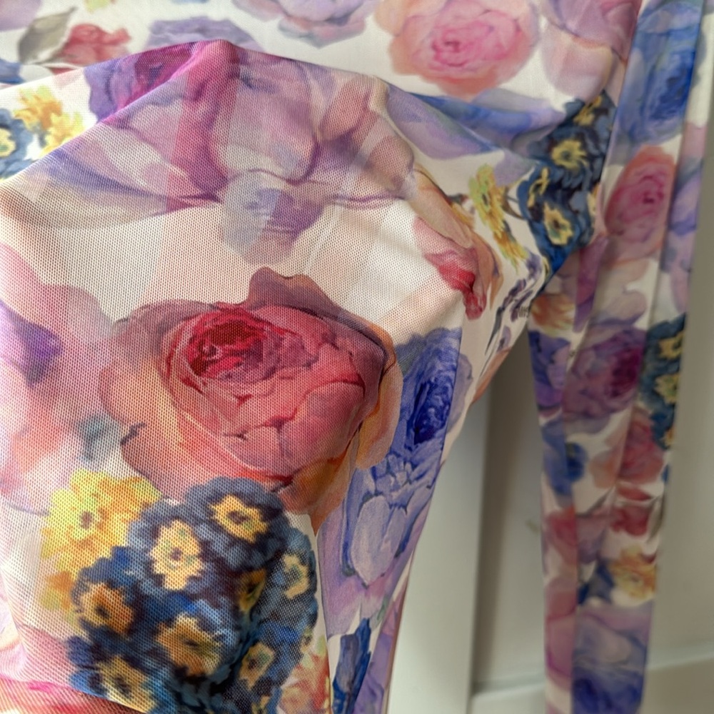 Ganni Turtleneck Printed Mesh Floral | Size 34 or US 2 - Picture 7 of 13
